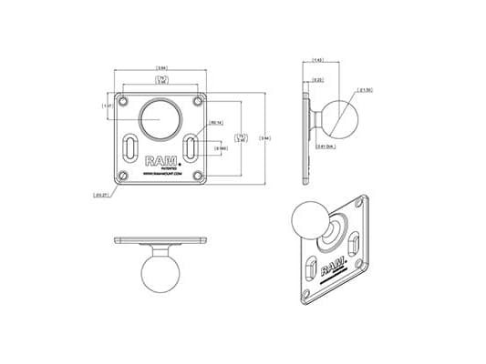 Ram Mounts Tvirtina RAM 3 5/8" SQ. 75 MIL. VESA BASE SU KAMULU
