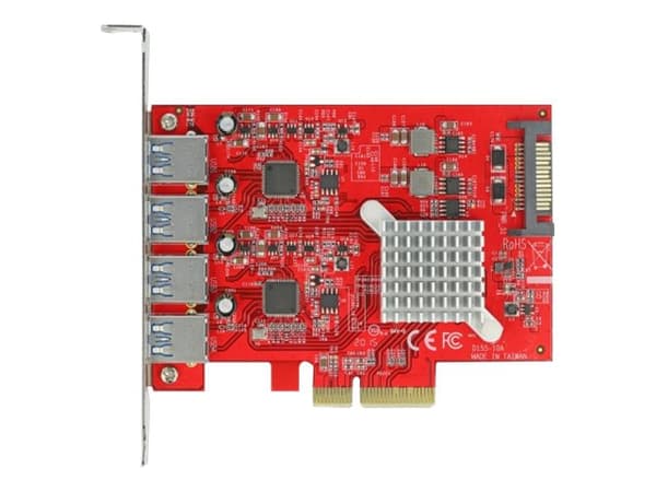Delock PCI Express x4 Card to 4 x external SuperSpeed USB 10 Gbps (USB 3.2 Gen 2) USB Type-A female - USB-adapter - PCIe 3.0 x4 - USB 3.2 Gen 2 x 4