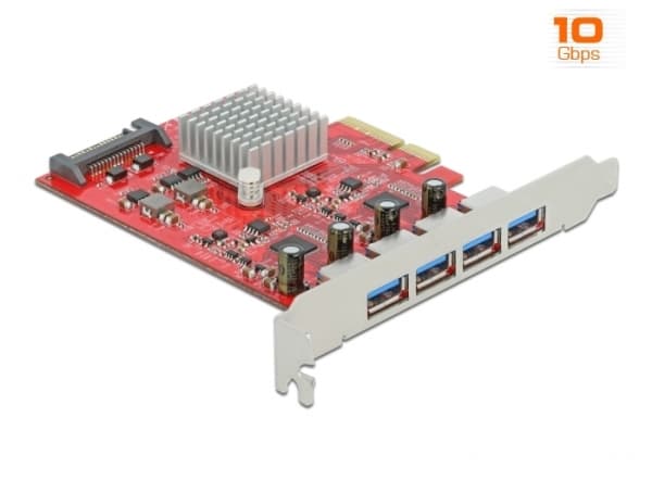 Delock PCI Express x4 Card to 4 x external SuperSpeed USB 10 Gbps (USB 3.2 Gen 2) USB Type-A female - USB-adapter - PCIe 3.0 x4 - USB 3.2 Gen 2 x 4