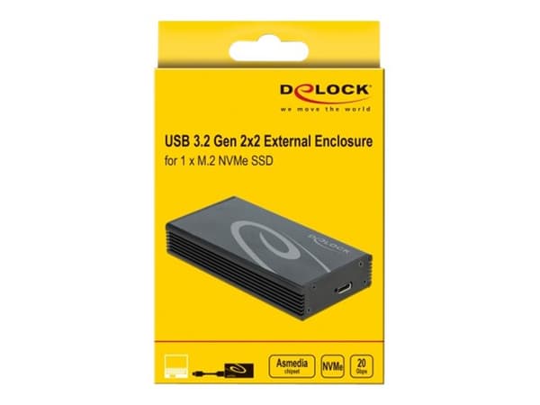 Delock - Lagringspakke - M.2 NVMe-kort / PCIe (NVMe) - 20 Gbit/s - USB 3.2 (Gen 2x2) - svart