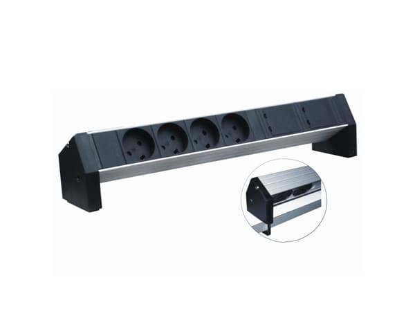 Retex 24155804, Grunnleggende, Aluminium, Aluminium, Sort, 4 AC-utganger, Type K, C14 kopling Aluminium, Sort
