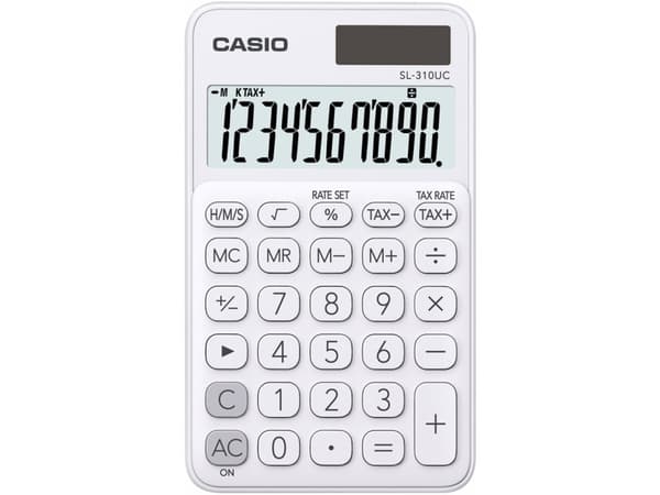 Casio SL-310UC-WE, Tasku, Perus, 10 lukua, 1 linjat, Akku/Aurinko, Valkoinen