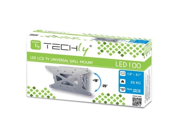Techly ICA-LCD 109, 33 cm (13"), 78,7 cm (31"), 75 x 75 mm, 200 x 100 mm, -25 - 18°, Sølv