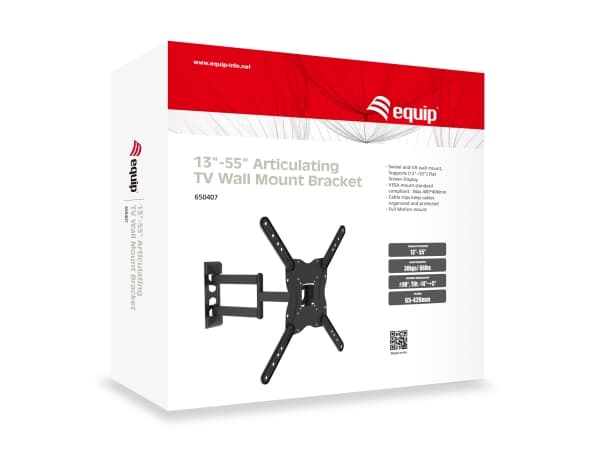 Equip 650407, 139,7 cm (55"), 75 x 75 mm, 400 x 400 mm, -14 - 5°, Stål, Sort