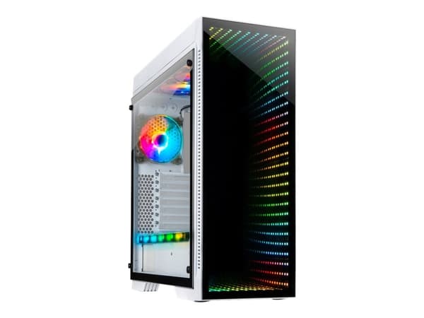Inter-Tech X-908 Infini2 - Tower spel - utökad ATX - genomskinlig sidopanel (härdat glas) - ingen strömförsörjning (ATX) - vit - USB/ljud