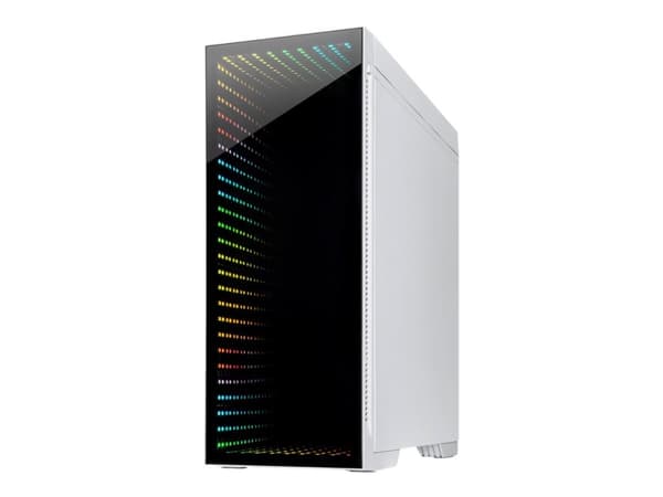 Inter-Tech X-908 Infini2 - Tower spel - utökad ATX - genomskinlig sidopanel (härdat glas) - ingen strömförsörjning (ATX) - vit - USB/ljud