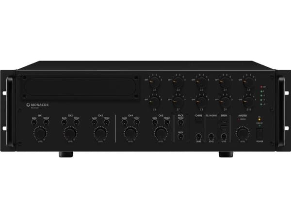 Monacor PA-6010Z ELA-vahvistin 600 W 5-kanavainen 10-vyöhykkeen vahvistin