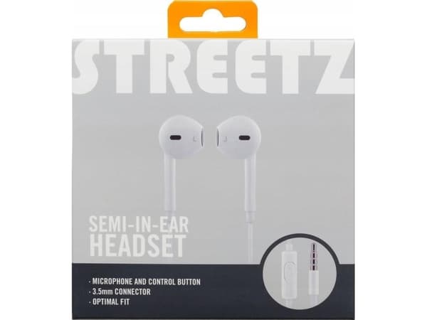 Słuchawki Streetz E100 Semi-in-ear headset, answer button, 3.5mm, mic, white