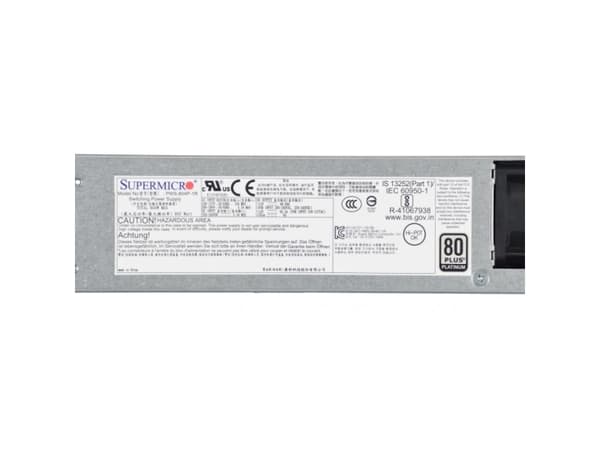 Supermicro PWS-804P-1R, 800 W, 100 - 240 V, 50 - 60 Hz, 30 A, 66,6 A, 12 ms