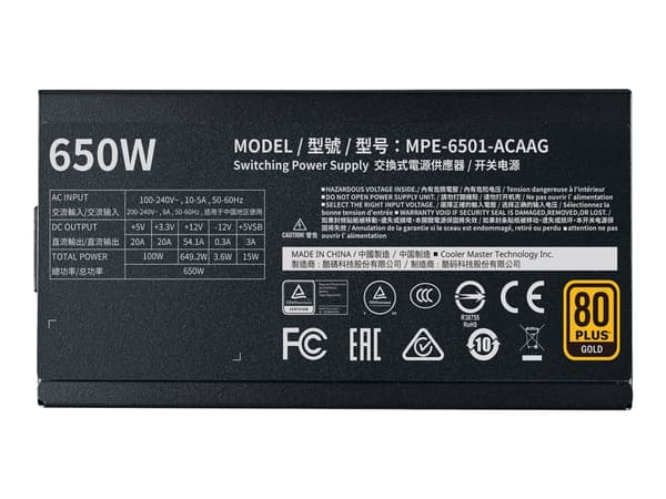 Cooler Master MWE Gold V2 650 - Strømforsyning (intern) - ATX12V / EPS12V - 80 PLUS Gold - AC 100-240 V - 650 watt - aktiv PFC - Europa
