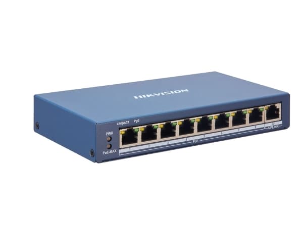 Hikvision DS-3E1309P-EI - Switch - smart - 8 x 10/100 (PoE+) + 1 x 1000Base-T - stasjonær - PoE+ (110 W) - DC-strøm