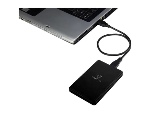 Renkforce RF-4505754, HDD/SSD kabinett, 2,5", SATA, Serial ATA II, Serial ATA III, 5 Gbit/sek., USB-tilslutning, Sort