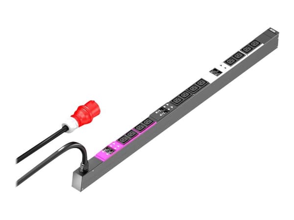 Rittal PDU Basic - Strømfordelerenhet - AC 400 V - 22 kW - 3-faset - utgangskontakter: 12 (12 x IEC 60320 C19) - 0U - 3 m kabel Sort