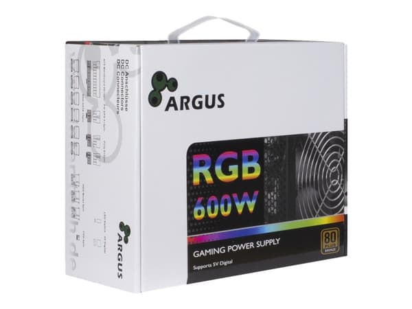 Argus RGB-600W II - Strømforsyning (intern) - ATX12V 2.3 - 80 PLUS Bronze - AC 100/240 V - 600 watt - aktiv PFC - svart