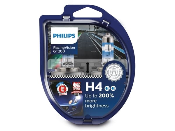 Philips RacingVision GT200 12342RGTS2 Høy ytelse, 60 W, 12 V, H4, Halogen, 3600 K, 2 stykker