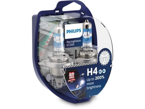 Philips RacingVision GT200 12342RGTS2 Høy ytelse, 60 W, 12 V, H4, Halogen, 3600 K, 2 stykker