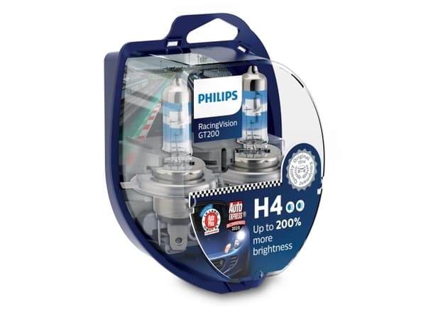 Philips RacingVision GT200 12342RGTS2 Høy ytelse, 60 W, 12 V, H4, Halogen, 3600 K, 2 stykker
