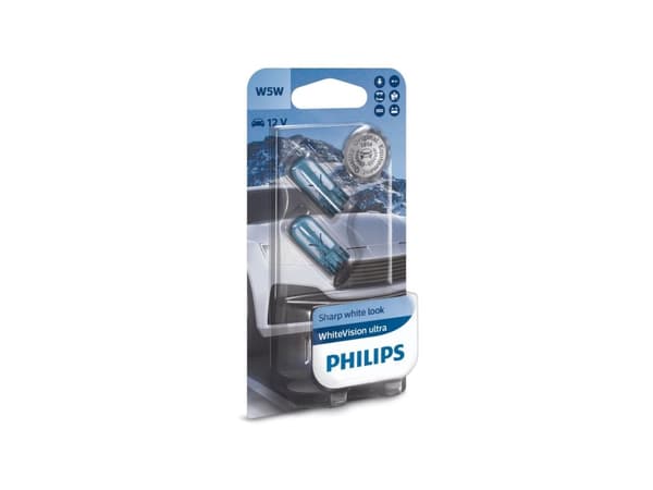 Philips WhiteVision ultra 12961WVUB2 Hvitt, stilig lys, 5 W, 12 V, W5W, 3300 K, 2 stykker