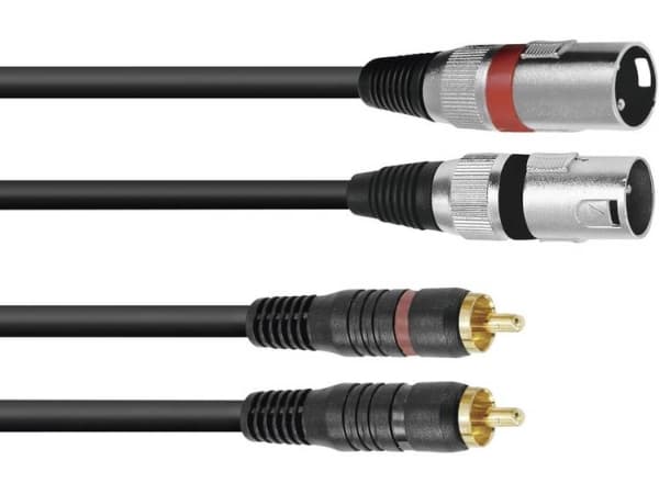 Omnitronic 3022522B, 2 x XLR (3-pin), Hankjønn, 2 x RCA, Hankjønn, 1 m, Sort