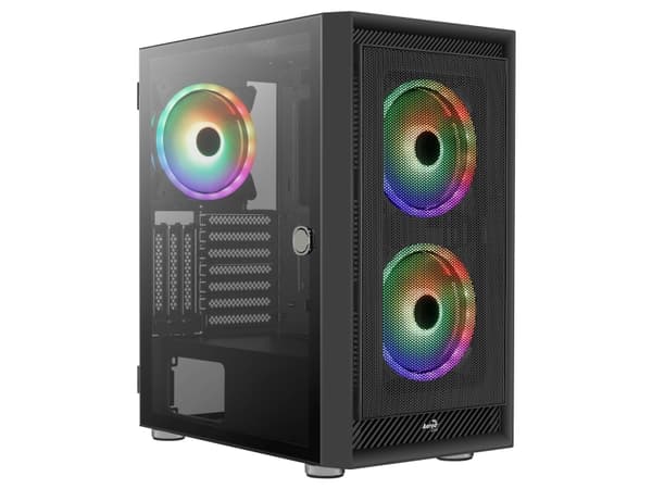 AeroCool Graphite-G-BK-v3 - Mid tower - ATX - genomskinlig sidopanel (härdat glas) - ingen strömförsörjning (ATX) - svart - USB/ljud