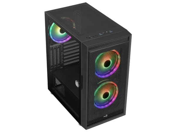 AeroCool Graphite-G-BK-v3 - Mid tower - ATX - genomskinlig sidopanel (härdat glas) - ingen strömförsörjning (ATX) - svart - USB/ljud