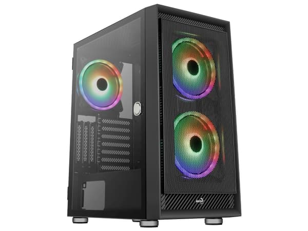 AeroCool Graphite-G-BK-v3 - Mid tower - ATX - genomskinlig sidopanel (härdat glas) - ingen strömförsörjning (ATX) - svart - USB/ljud