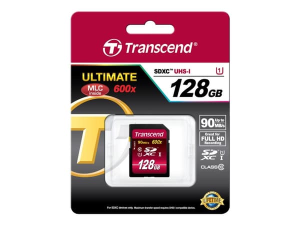 Transcend Ultimate series - Flashminnekort - 128 GB - UHS Class 1 / Class10 - 600x - SDXC UHS-I