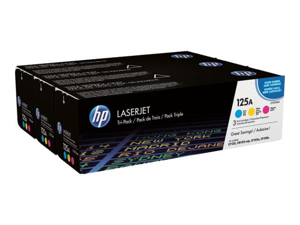 HP 125A - 3-pack - gul, cyan, magenta - original - LaserJet - tonerpatron (CE259AM) - for Color LaserJet CM1312 MFP, CM1312nfi MFP, CP1215, CP1515n,