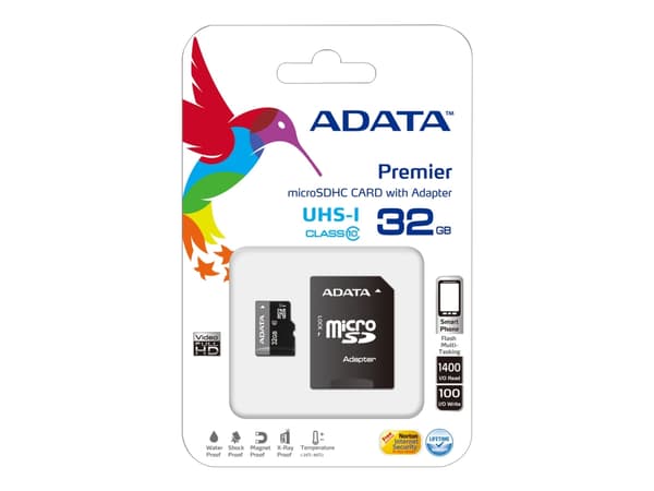 ADATA Premier UHS-I - Flashminnekort (microSDHC til SD-adapter inkludert) - 32 GB - UHS Class 1 / Class10 - microSDHC UHS-I