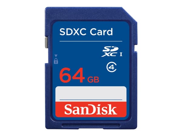 SanDisk 64GB SDXC, 64 GB, SDXC, Luokka 4, Iskunkestävä, Vedenkestävä, Sininen