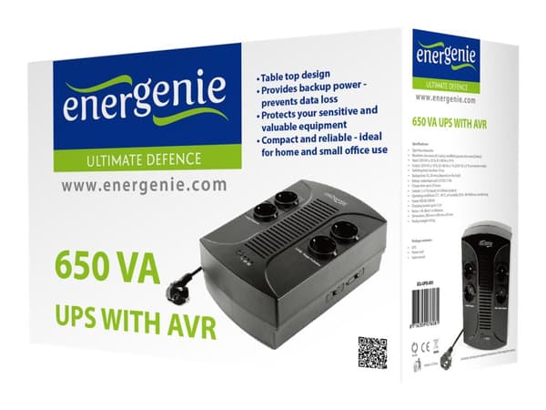Gembird EnerGenie EG-UPS-001 - UPS - AC 220 V - 390 watt - 650 VA - 7 Ah - utgangskontakter: 4 Sort
