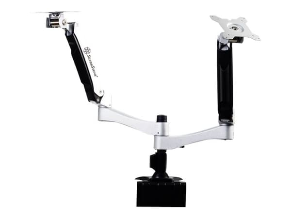 SilverStone ARM Two ARM22SC - Monteringssett (skrivebordsklemmemontering, stang, 2 leddarmer, 2 grensesnittsplater) - for 2 LCD-skjermer - plastikk, Sølv