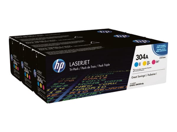 HP 304A - 3-pack - gul, cyan, magenta - original - LaserJet - tonerpatron (CF372AM) - for Color LaserJet CM2320fxi, CM2320n, CM2320nf, CP2025, CP2025