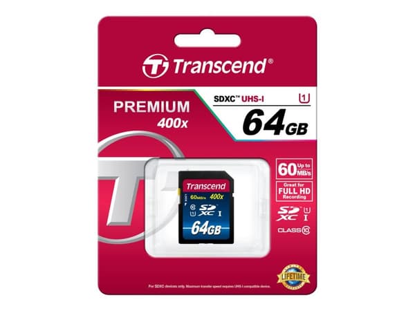 Transcend Premium - Flashminnekort - 64 GB - UHS Class 1 / Class10 - 300x - SDXC UHS-I