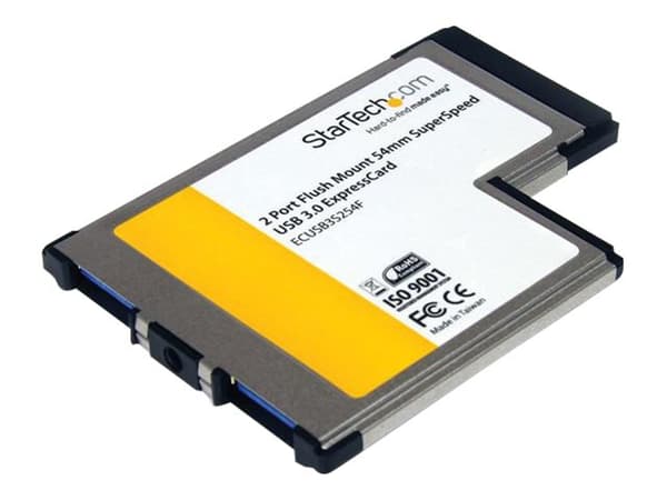 StarTech.com 2 Port Flush Mount ExpressCard 54mm SuperSpeed USB 3.0 Card Adapter with UASP - Dual Port Laptop ExpressCard USB 3 Controller (ECUSB3S25