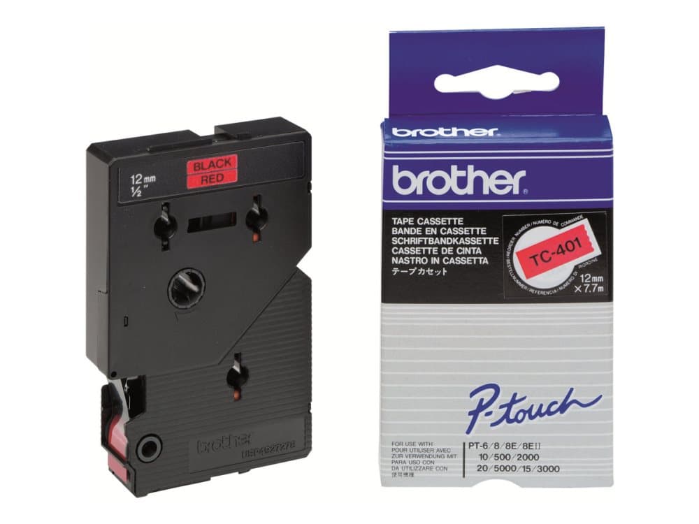 Brother TC-401 etikett-tejp Svart på rött