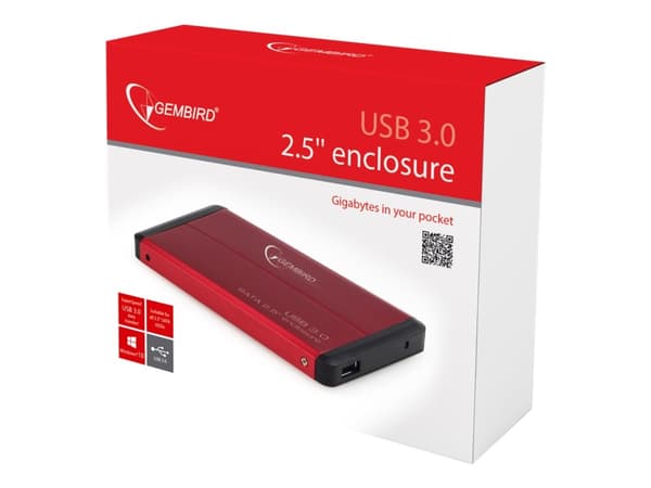 Gembird - Drevkabinett - 2.5" - SATA 3Gb/s - USB 3.0 - rød