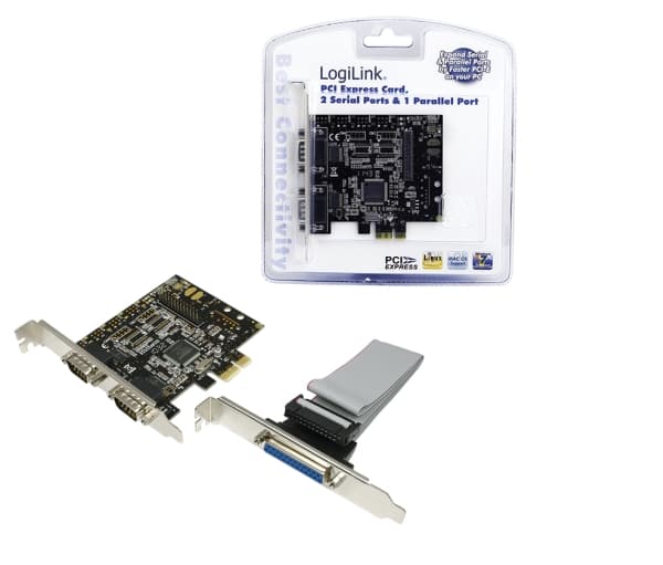 LogiLink seriell/parallell PCI-Express-korttilkoblinger: 2 x 9-pinners Sub-D seriell kontakt (PC0033)
