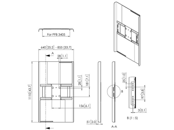 Vogel's PFA 9121 - Monteringskomponent (bakdeksel) - for flatpanel - stål - svart - skjermstørrelse: 50"-55" - bak flatpanel