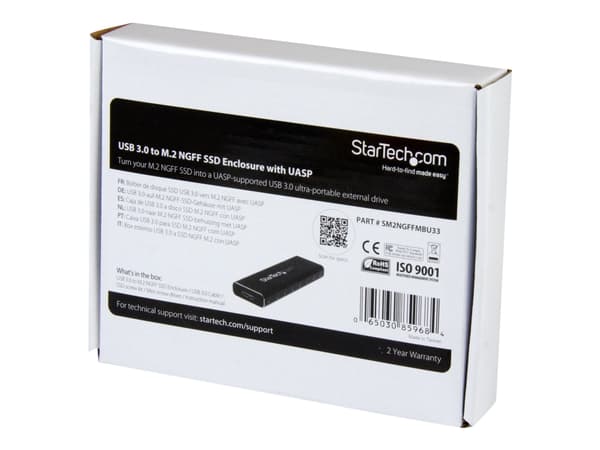 StarTech.com SM2NGFFMBU33, SSD-kotelo, M.2, M.2, 6 Gbit/s, USB-liitettävyys, Musta