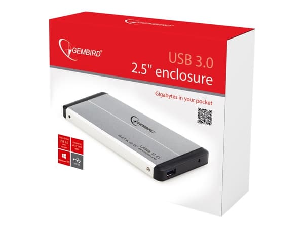 Gembird - Drevkabinett - 2.5" - SATA 3Gb/s - USB 3.0 - sølv