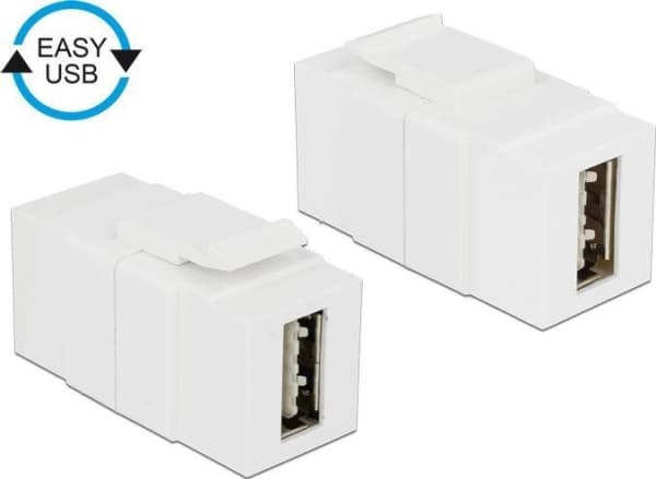 Delock Keystone module - USB-adapter - USB (hona) till USB (hona) - USB 2.0 - reversibel A-kontakt - vit