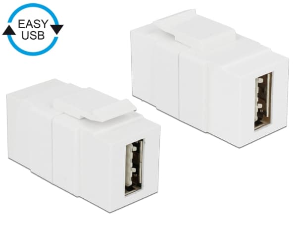 Delock Keystone module - USB-adapter - USB (hona) till USB (hona) - USB 2.0 - reversibel A-kontakt - vit
