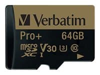 Verbatim PRO+ - Flashminnekort (microSDXC til SD-adapter inkludert) - 64 GB - UHS Class 3 / Class10 - microSDXC UHS-I