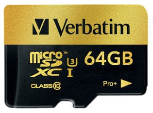 Verbatim PRO+ - Flashminnekort (microSDXC til SD-adapter inkludert) - 64 GB - UHS Class 3 / Class10 - microSDXC UHS-I