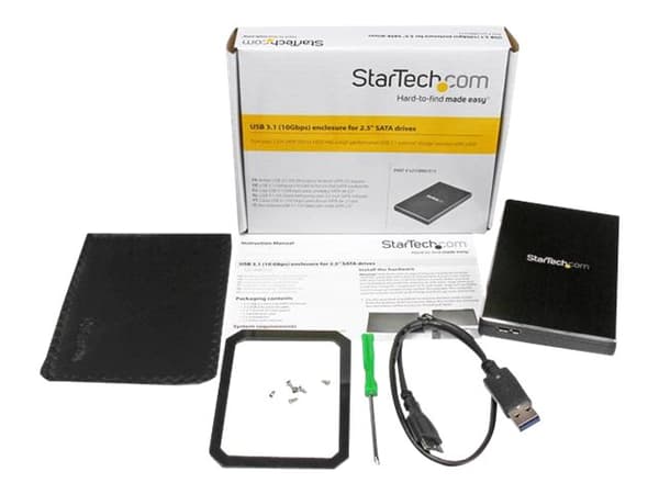 StarTech.com USB 3.1 (10 Gbps) Gen 2 ekstern harddiskkabinett for 2,5" SATA-stasjoner - Bærbar harddiskkabinett (S251BMU313) - Lagringspakning - 2,5"