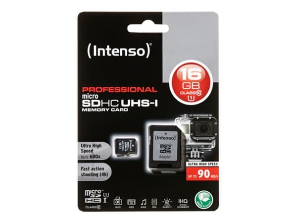 Intenso - Flashminnekort (microSDHC til SD-adapter inkludert) - 16 GB - UHS Class 1 / Class10 - microSDHC UHS-I