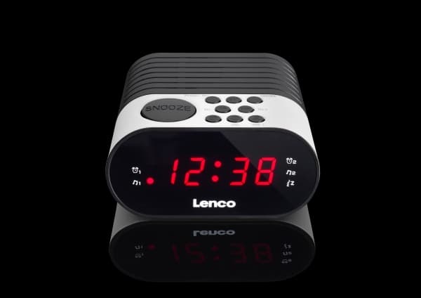 Lenco CR-07, Kello, FM, PLL, LED, Musta, Valkoinen, 3 V, AC/Akku