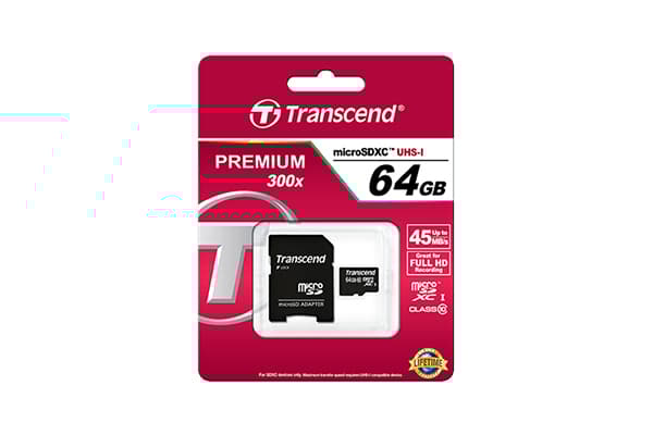 Transcend Premium - Flashminnekort (microSDHC til SD-adapter inkludert) - 64 GB - UHS Class 1 / Class10 - 300x - microSDXC UHS-I