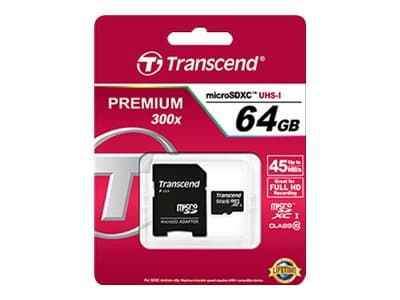 Transcend Premium - Flashminnekort (microSDHC til SD-adapter inkludert) - 64 GB - UHS Class 1 / Class10 - 300x - microSDXC UHS-I